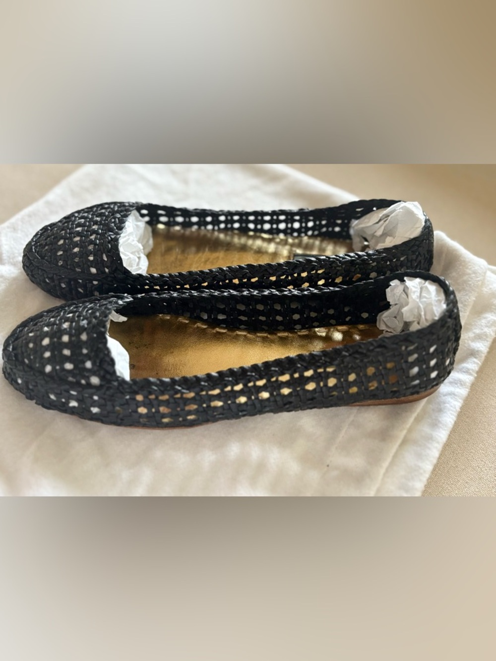 Prada Black Woven Leather Ballet Flats with Gold Insole - Picture 4 of 8